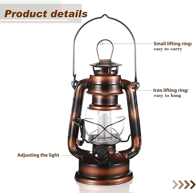 Hortsun 8 Pieces 8 Inch Vintage LED Hurricane Lantern 12 Warm LEDs and Dimmer Switch Battery Operated Farmers Hanging Lantern for Halloween Christmas Indoor Outdoor Camping Usage Decor