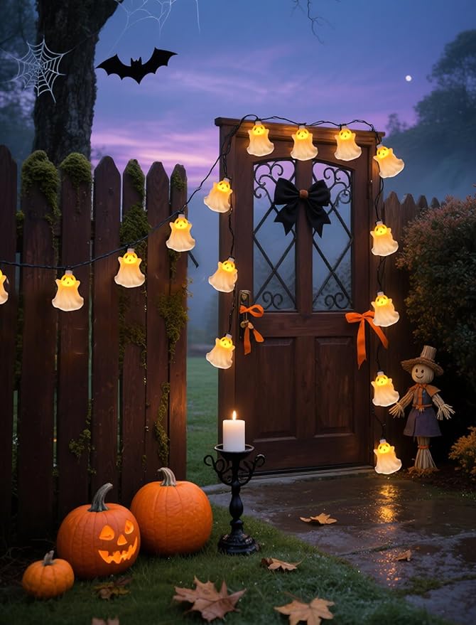 8.5Ft Halloween Ghost String Lights, 10 LED White Ghost Lights Waterproof UL Listed for Indoor Halloween Indoor Bedroom Patio Backyard Camping Desk Party Decor