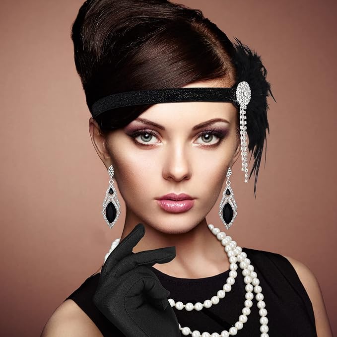 Maitys 1920s Accessories Set for Women Flapper Costume Feather Headband Necklace Bracelet Earrings