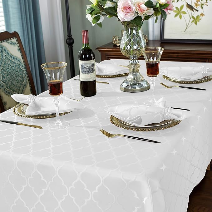 SASTYBALE Jacquard Napkin Flower Pattern Polyester Napkins Spill Proof Wrinkle Resistant Dust-Proof Table Cover for Kitchen Dining Tabletop (White, 20" x 20")