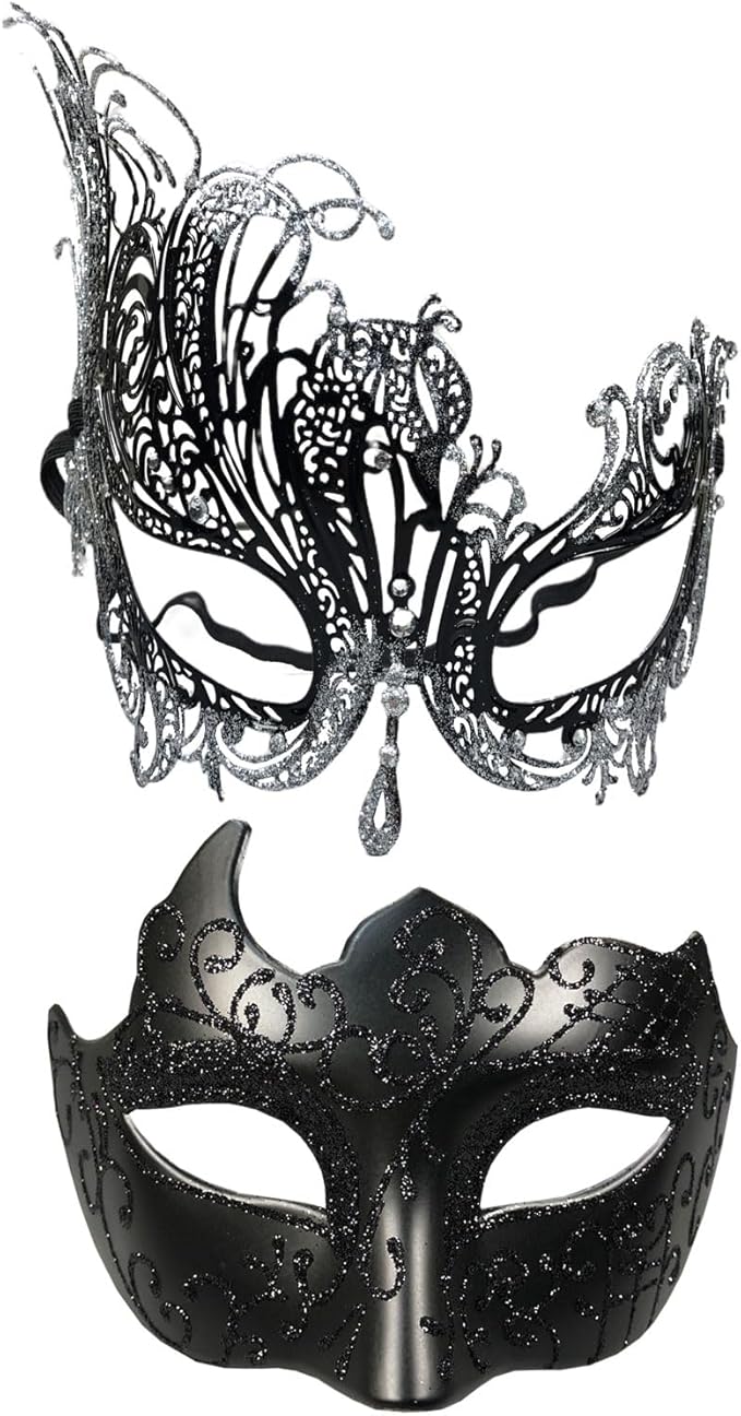 Masquerade Mask for Couple Mardi Gras Venetian Party Mask Set Halloween Costume Accessory
