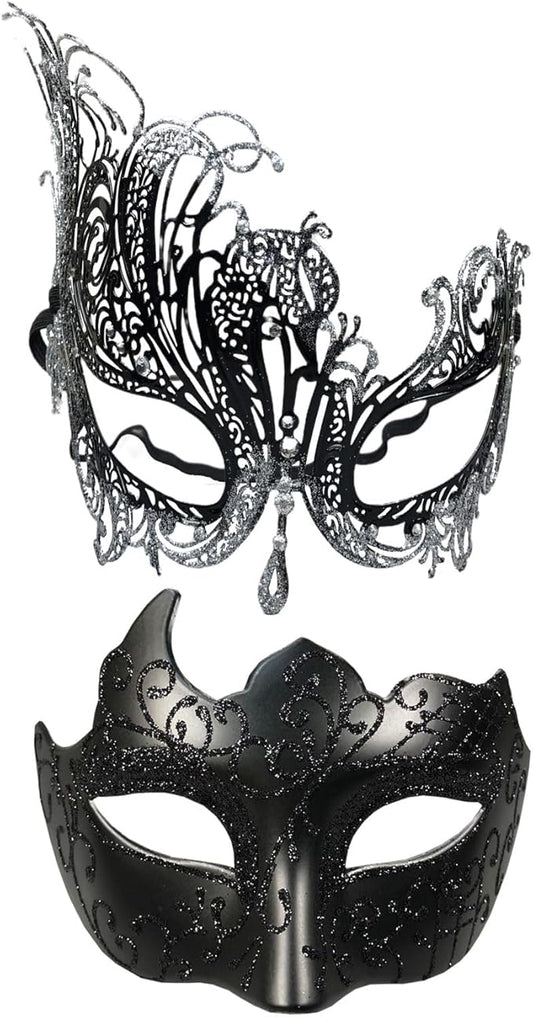Masquerade Mask for Couple Mardi Gras Venetian Party Mask Set Halloween Costume Accessory