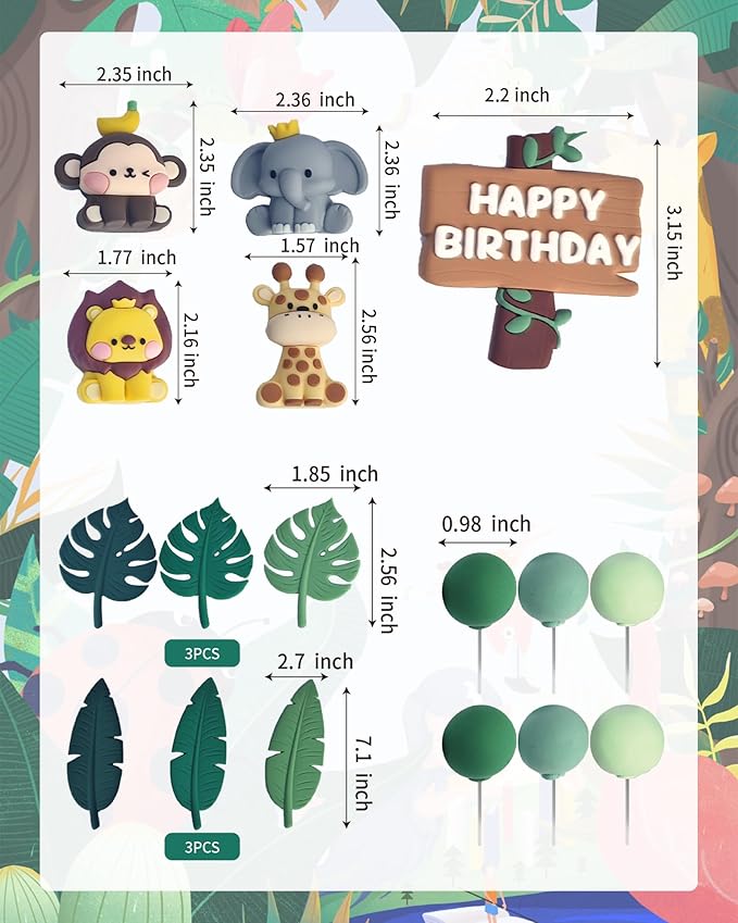 20pcs Happy Birthday Cake Toppers – Cute Animal Cake Decorations for Kids & Adults – Fun & Safe Non-Edible Party Supplies