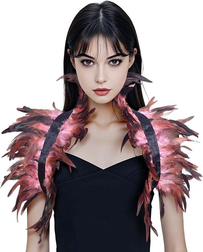 Gothic Natural Feather Shrug Feather Shawl Wrap Cape Victorian Collar for Halloween Cosplay Party Costume Accessories