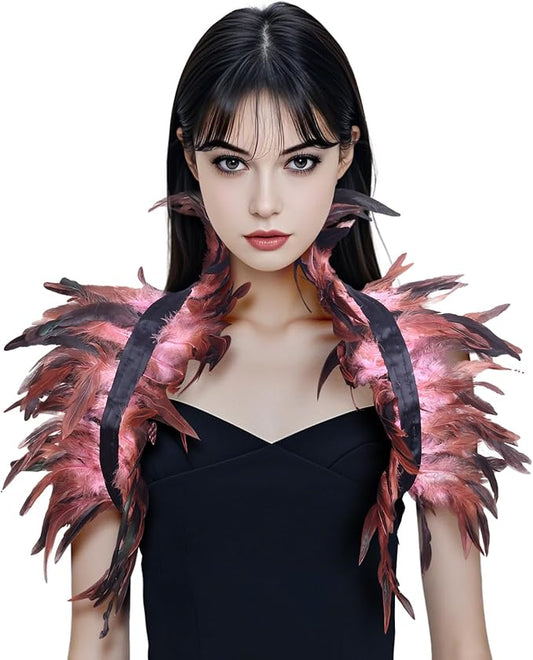 Gothic Natural Feather Shrug Feather Shawl Wrap Cape Victorian Collar for Halloween Cosplay Party Costume Accessories