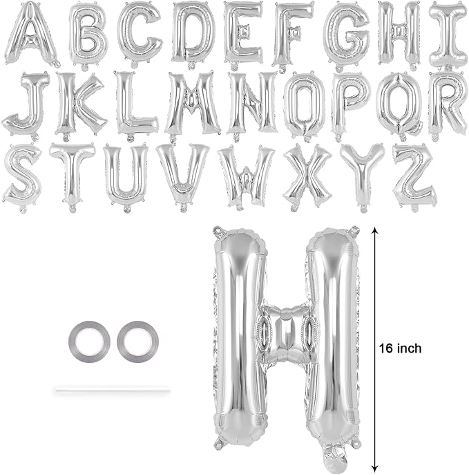 26 Pcs Silver Letter Balloons,16 Inch Foil Alphabet Letter Balloons,Letter A-Z Balloon Banner Custom Phrase Balloon for Birthday Party Wedding Anniversary Decoration (Silver 26pcs)