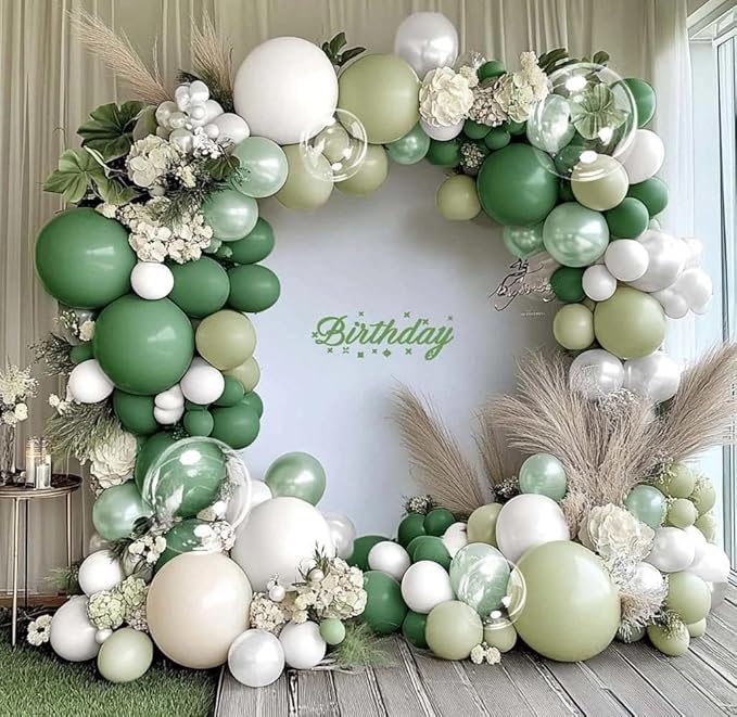 Green White Balloons Double Stuffed Dusty Green Bobo Pearl Balloon Arch Kit Latex Light Olive White Balloon Garland for Bridal Shower Birthday Baby Shower Wedding Anniversary Baptism Decor