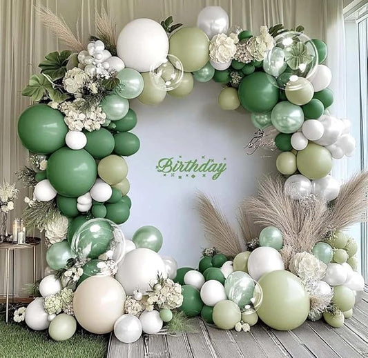 Green White Balloons Double Stuffed Dusty Green Bobo Pearl Balloon Arch Kit Latex Light Olive White Balloon Garland for Bridal Shower Birthday Baby Shower Wedding Anniversary Baptism Decor