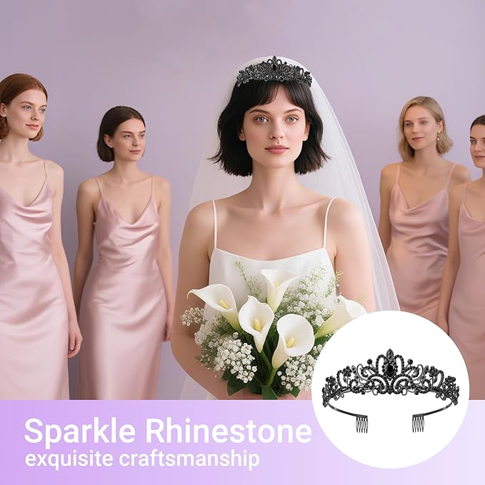 Tiara Crown for Women, Queen Tiara for Birthday Prom Bridal Party Custome Black