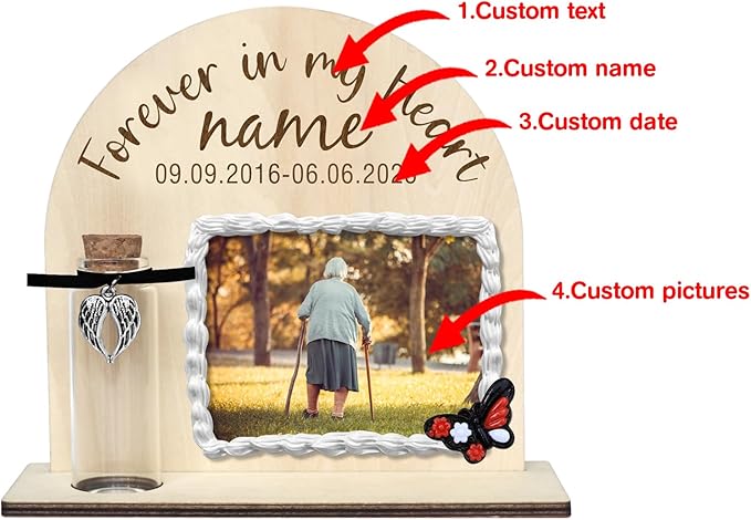 Personalized Loss of Loved One Photo Frame Memorial，Custom lock of Hair Keepsake Jar,Remembrance，Bereavement,Sympathy Gift for Lost Mom, Dad， Friends, Sisters, Grandparents (Style H)