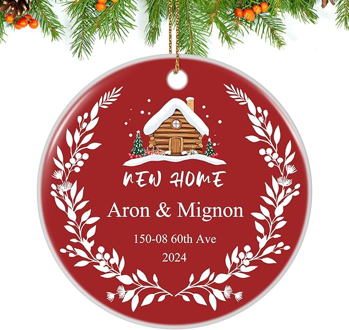 Custom Ceramic Christmas Ornaments with Photo Text - Personalized New Home Christmas Hanging Decorations Decorations