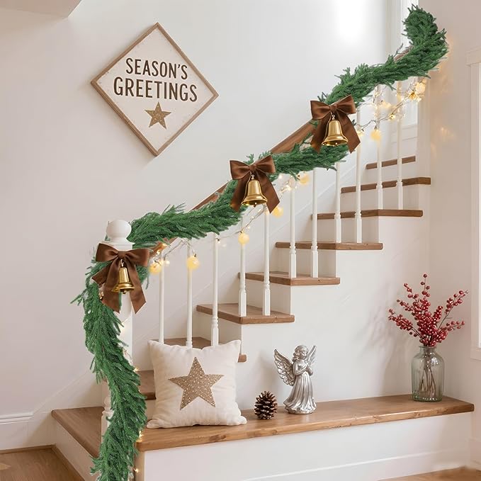 4 Pcs 9 Ft Artificial Norfolk Pine Garlands, Realistic Christmas Pine Garland Faux Winter Greenery for Holiday Table Centerpiece, Mantel, Wall, Indoor, Outdoor Christmas Decor (4, 9 Ft)