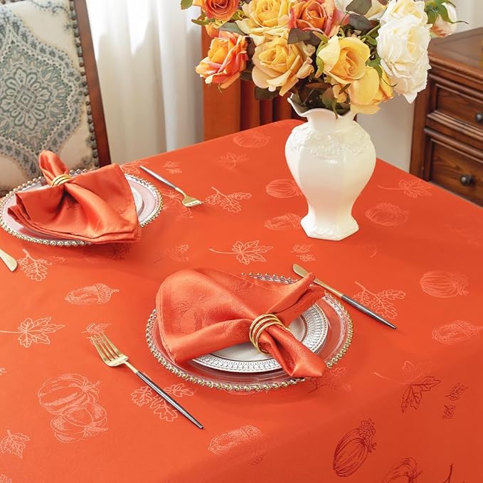 MATIRUG Fall Thanksgiving Napkins Square 20x20 Inches Set of 4, Pumpkin Damsk Waterproof Washable Dinner Table Napkins for Autumn Harvest Party Banquet Dinning/Burnt Orange