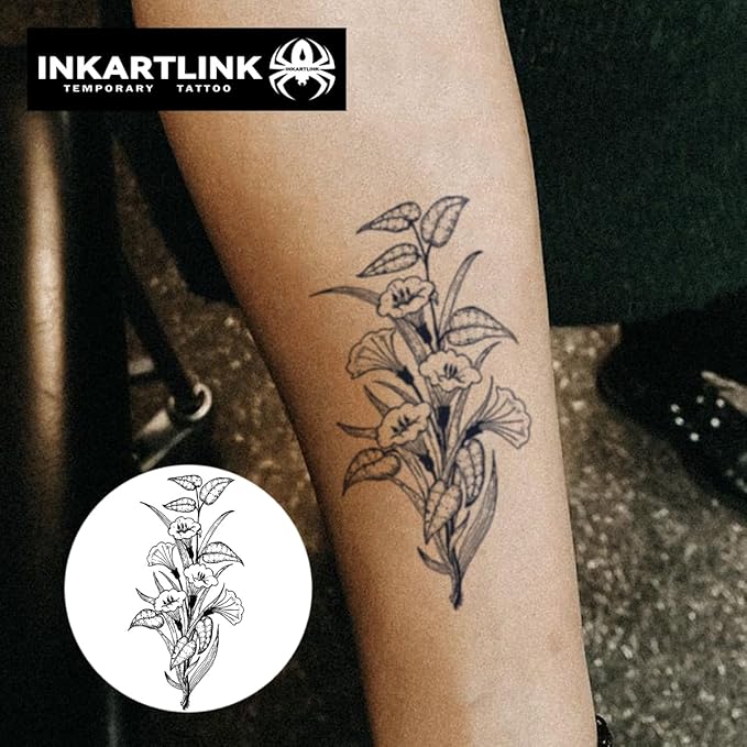 INKARTLINK Women's Semi-Permanent Floral Temporary Tattoos - Adult Art Design, Cruelty-Free, Waterproof, Non-Reflective (Morning Flower)