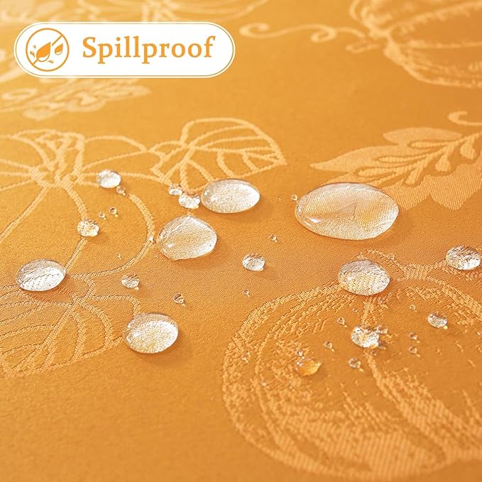 SASTYBALE Thanksgiving Tablecloths for Rectangle Tables, Jacquard Fall Table Cloth with Pumpkins and Vines, Stain Resistant Table Cover for Harvest, Dining, Party Decor (Rectangle, 60" x 102", Amber)