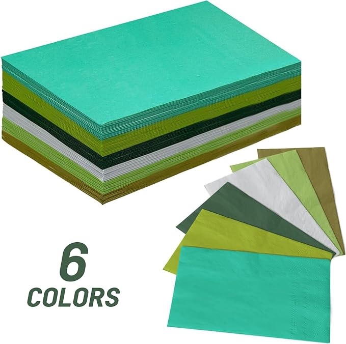 qiqee Green Paper Napkins 13 * 16inch Guest Paper Disposable Towels Napkin Paper Hand Towels for Wedding, Dinner, Birthday Party, Dessert Cocktail ＆ Kitchen Napkins（ 120 Count）