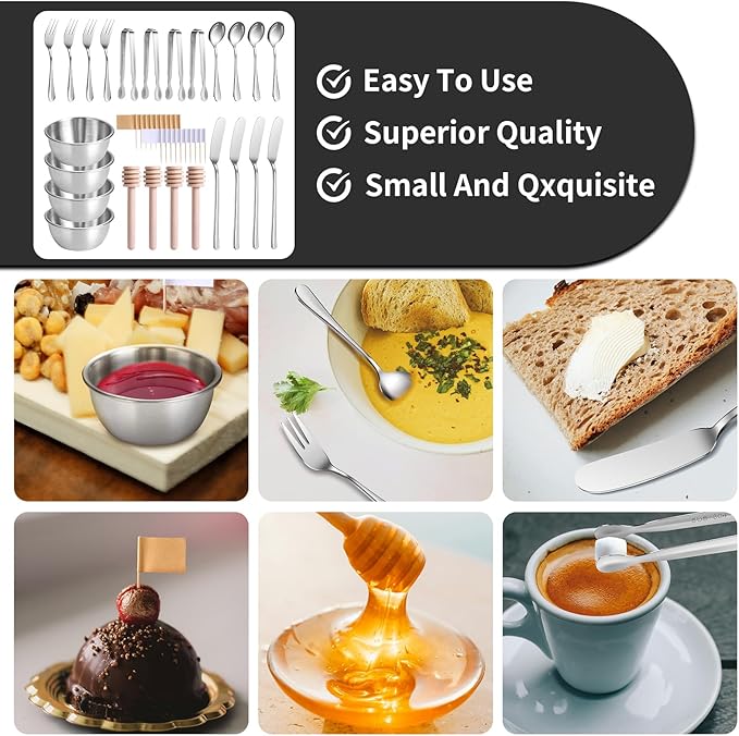 Charcuterie Boards Accessories, Charcuterie Utensils, Stainless Steel Spreader Knives Forks Spoons Mini Serving Tongs Small Dipping Bowls Toothpick Flags Utensils for Pastry Making