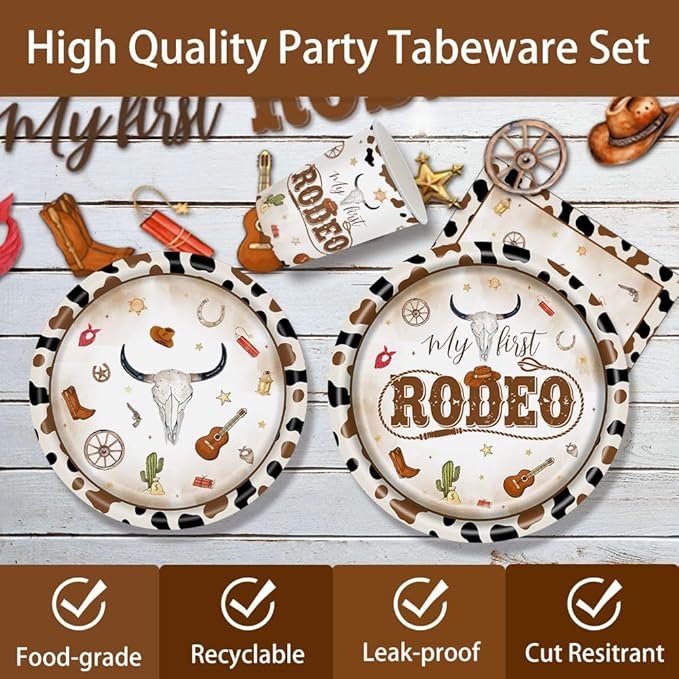142 Pcs Western Cowboy Tableware 1st Rodeo Birthday Party Decorations Blue My First Rodeo Decorations for Boy