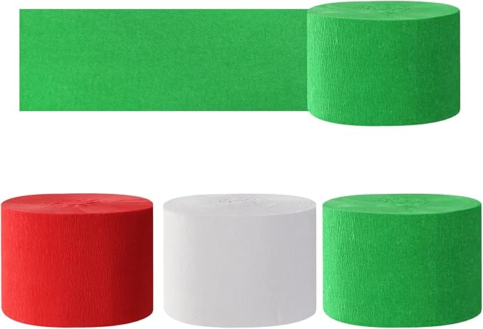 Red-Green White Party-Decorations Christmas Streamers - 9 Rolls New Years,Winter Decor Crepe Tissue Paper Streamer Banners,Mexican Italian Wedding Birthday Baby Bridal Shower Garland Panduola