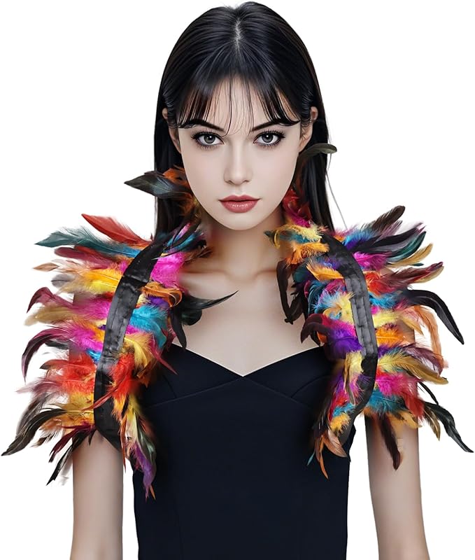 Gothic Natural Feather Shrug Feather Shawl Wrap Cape Victorian Collar for Halloween Cosplay Party Costume Accessories