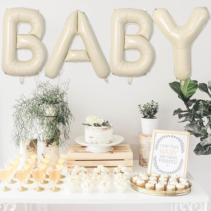 Biapian 40 Inch Baby Letter Balloons, Cream Foil Balloons Big BABY Balloons, 4 Pcs Giant Foil Large Aluminum Balloon Helium for Birthday, Baby Shower, Wedding, Gender Reveal Party Decorations (Cream)