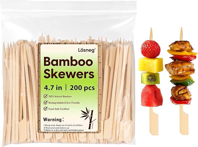 200pcs Bamboo Skewers for Appetizers, 4.7 inch Cocktail Picks, Mini Charcuterie Food Sticks for Party Fruit Kabobs, Martini Olive, Drinks, Small Sandwich Toothpicks, Wooden Paddle Skewer