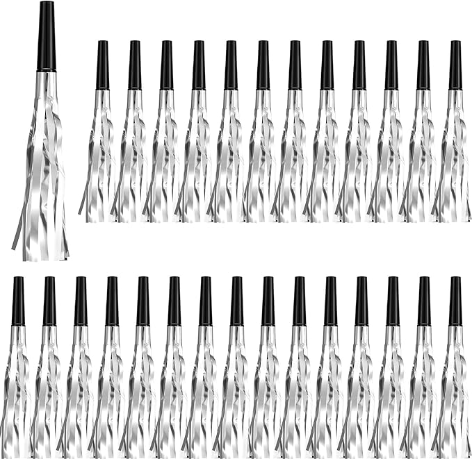 200 Pcs Party Blowers Noise Makers Horns Blowout Clappers Noisemakers for Halloween Christmas Birthday Sporting New Year's Eve Party Supplies 2026(Black Silver)
