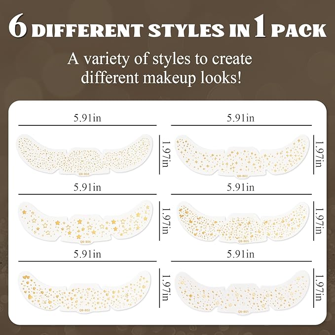 Gold Glitter Freckles Face Tattoo, 6pcs Fake Tattoos Sparkle Face Glitter, Waterproof Freckles Makeup Patches, Long-Lasting Sparkle for Festival Rave Concert Party Cosmetic Accessorie