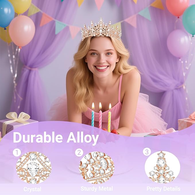Tiara Crown for Women, Queen Tiara for Birthday Prom Bridal Party Custome Rose