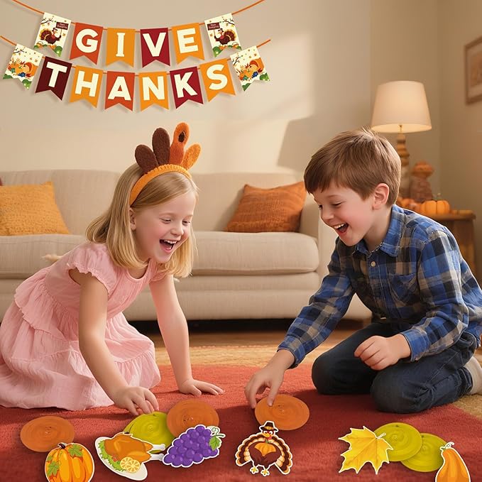 Thanksgiving Decorations Pre-Assembled GIVE THANKS Banner Hanging Swirls Porch Door Sign for Fall friendsgiving Party Home Office Classroom School Indoor outdoor Decor