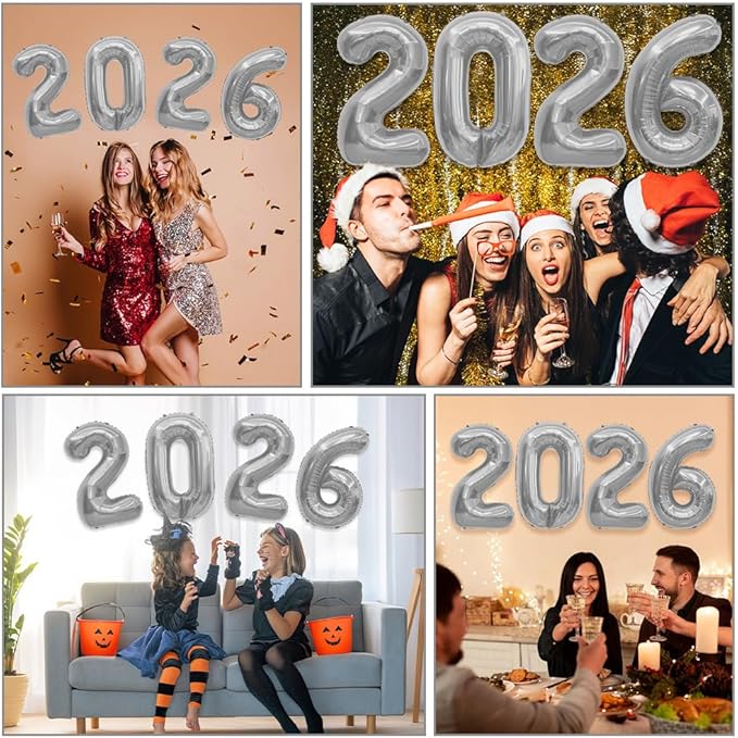 2026 Balloons, 40 Inch 2026 Number Balloons Silver 2026 Balloon Large Foil New Year Balloon Numbers 2026 Mylar Baloons for Birthday Christmas Graduation New Years Eve Party Supplies Decorations