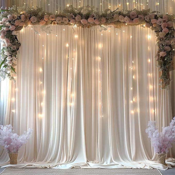 10x10ft Wrinkle Free Ivory Backdrop Curtain for Parties Soft Fabric Drapes Wedding Ivory Curtain Backdrop for Birthday Party Decorations Background for Photography 5x10ft,2 Panels