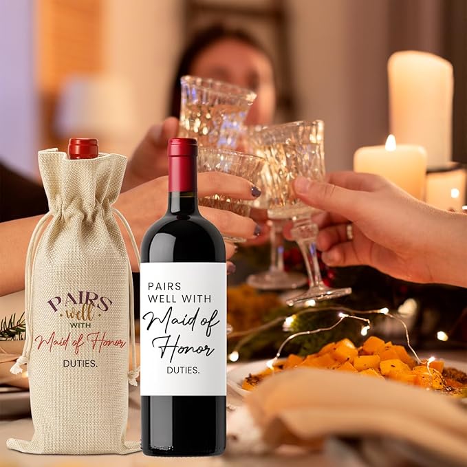 FBCCZEY Matron of Honor Gifts Maid of Honor Proposal Gift matron of honor Gifts Wedding Day Essentials Bridesmaid Duties Wedding Wine Bag with 2pcs Wine Labels