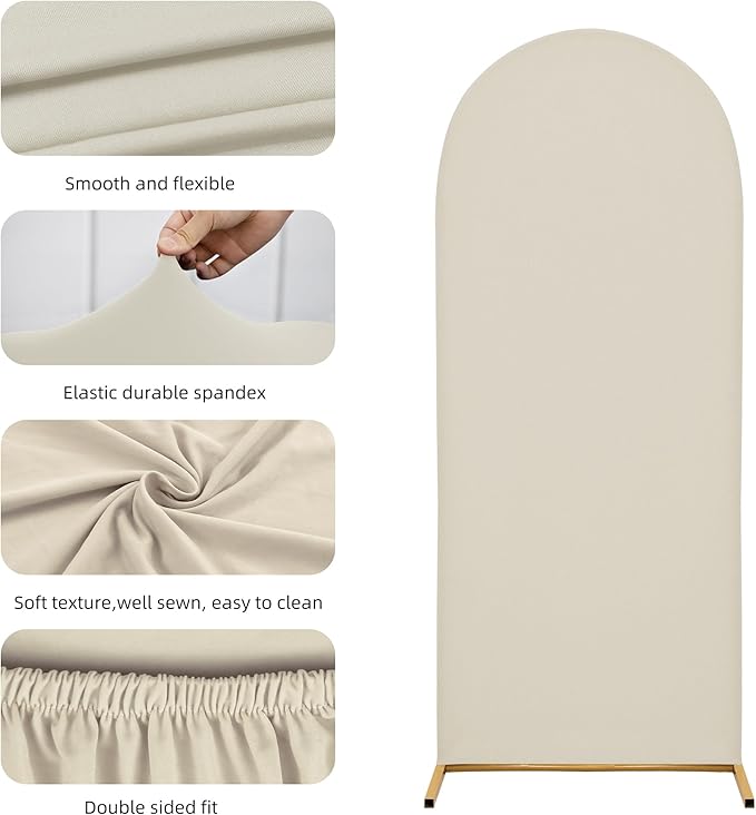 Wedding Arch Covers Arch Backdrop Cover Arch Stand Covers 7.2FT 6.6FT 6FT Set 3 Arch Cover Spandex Fabric Stretchy Backdrop for Wedding Birthday Party Decoration Baby Shower (Off-White)