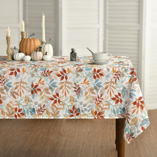 Horaldaily Fall Tablecloth 60x140 Inch, Thanksgiving Autumn Harvest Orange Blue Watercolor Leaf Table Cover for Party Picnic Dinner Decor