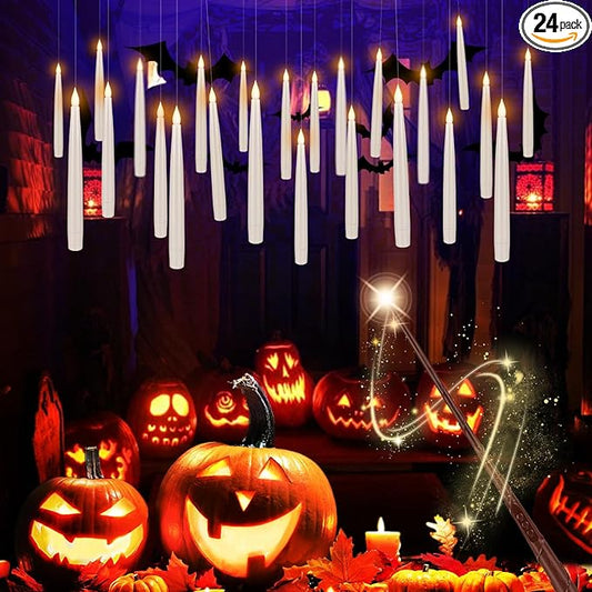 24pack Magic led Taper Candle with Wand Remote,Magic Hanging Candles Flickering Warm Light 6.5" Flameless LED,Decor