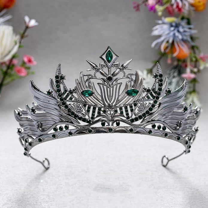 Gothic Red Crystal Flame Wing Tiara Crown for Women Girls, Halloween Cosplay Dark Queen Headpiece, Vintage Rhinestone Headband for Masquerade Party Wedding Prom Stage Accessories