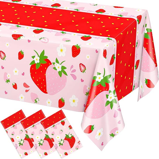 WNINK 3 Pack Strawberry Tablecloths Strawberry Berry Sweet One Table Covers for Birthday Party Decoration Berry Sweet Baby Shower Party Supplies 54" x 108"