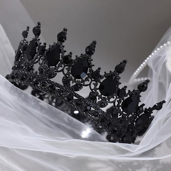 Black Crown for Women Crystal Tiara and Queen Crown for Girl Wedding Headband for Bride Hair Accessories for Costume Birthday Party Cake Decoration Prom