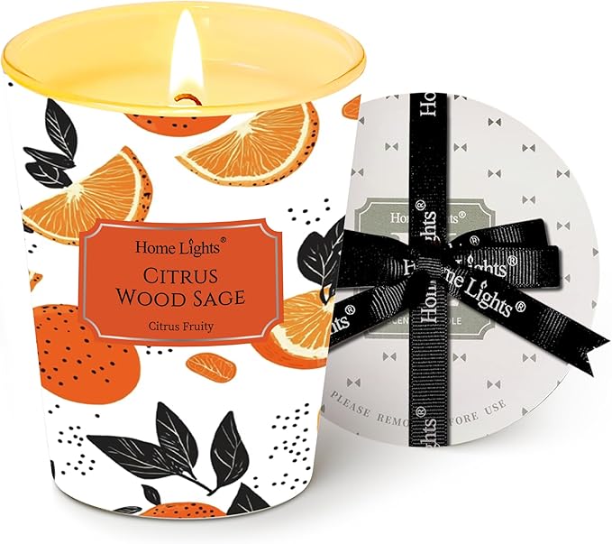 HomeLights Citrus Wood Sage Scented Candles | 6.7oz Soy Candles Eclectic Mixed Styles Large Candle Jars | Ideal Candle Gifts for Events, Home Decor Stress, Relief & Relaxation