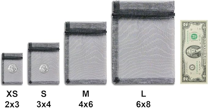 TheDisplayGuys 100-Pack 3x4 Black Sheer Organza Gift Bags with Drawstring, Jewelry Candy Treat Wedding Party Favors Mesh Pouch