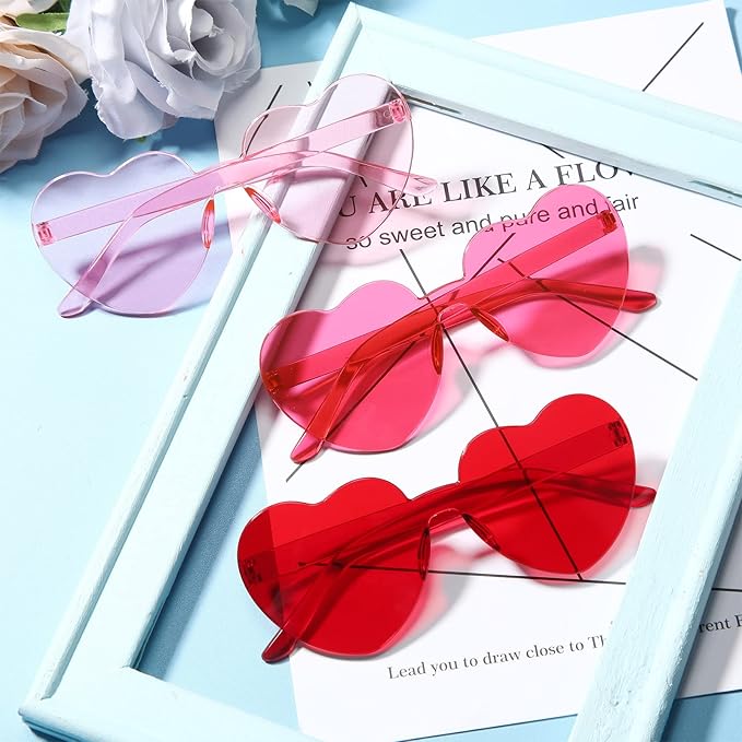 Flutesan 42 Pairs Heart Shaped Sunglasses Bulk for Women Cute Y2k Trendy Rimless Transparent Heart Glasses for Party Favor