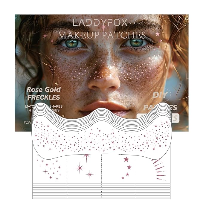 20 Pcs Rose Gold Makeup Patches, Glitter Freckles Face Tattoo, Easy Application and Remove Sparkle Makeup Patches, Waterproof Face Glitter Temporary Tattoos for Women
