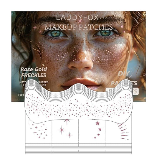 20 Pcs Rose Gold Makeup Patches, Glitter Freckles Face Tattoo, Easy Application and Remove Sparkle Makeup Patches, Waterproof Face Glitter Temporary Tattoos for Women