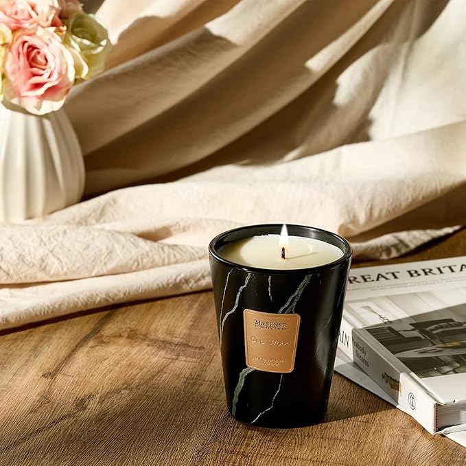 M&SENSE Oud Wood Scented Candles for Home, 3 Wick Highly Scented Jar Candle, 14.1 Oz 80H Long Lasting Burning Christmas Candle for Women, Aromatherapy Candles for Holiday Christmas Gift