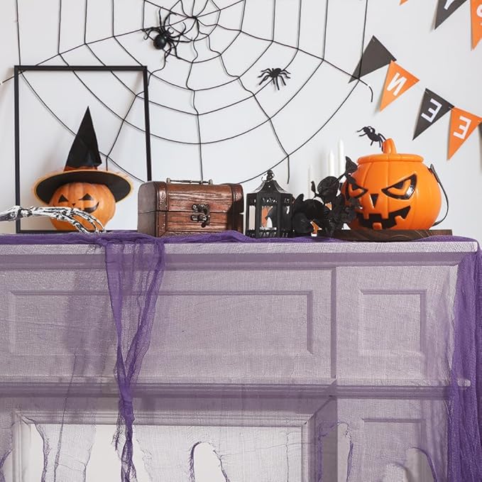 400" x 85" Halloween Creepy Cloth Decoration,Large Purple Spooky Fabric Cloth Scary Gauze Cheesecloth for Haunted House Halloween Party Yard Wall Indoor Outdoor Decor