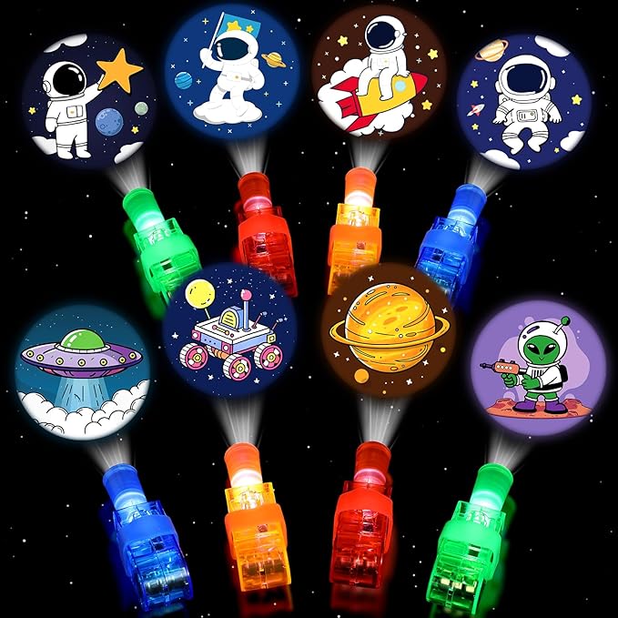 24 Pack Space Theme Party Favors LED Finger Lights, Glow in the Dark Light up Birthday Party Supplies Astronaut Toys Gifts Bulk for Kids Goodie Bags Stuffers Classroom Prizes