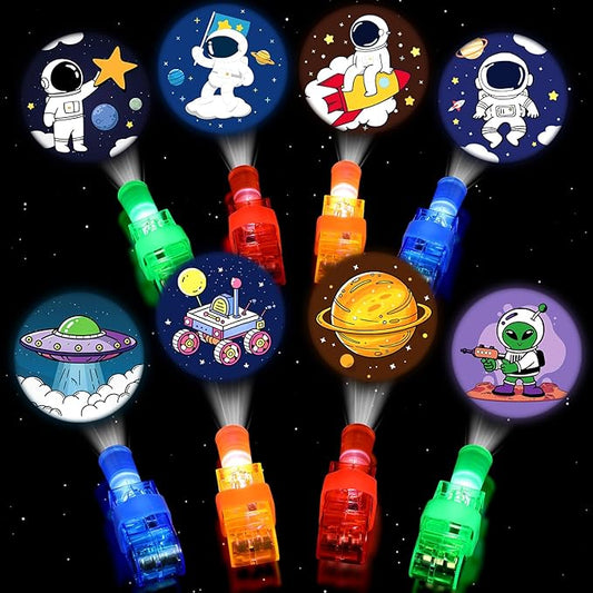 24 Pack Space Theme Party Favors LED Finger Lights, Glow in the Dark Light up Birthday Party Supplies Astronaut Toys Gifts Bulk for Kids Goodie Bags Stuffers Classroom Prizes