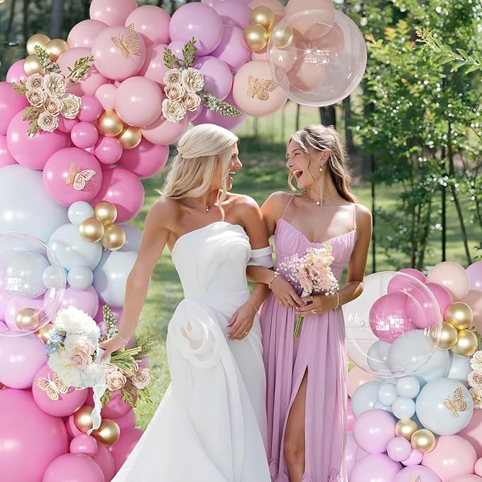 Light Pink and Blue Balloon Arch Kit, Princess Gold Pink Rose Orange Balloon Garland Kit for Wedding Birthday Baby Shower Gender Reveal Bridal Decorations