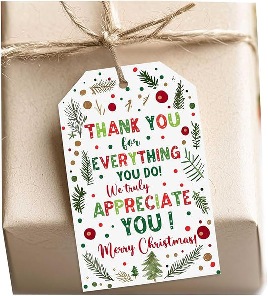 Treat for You to Say Thank You for All You Do Gift Tag We Appreciate You Christmas Gift Tags with String Employee Appreciation Company Staff Christmas Holiday Favor Tags Pack of 20 (Appreciate B)